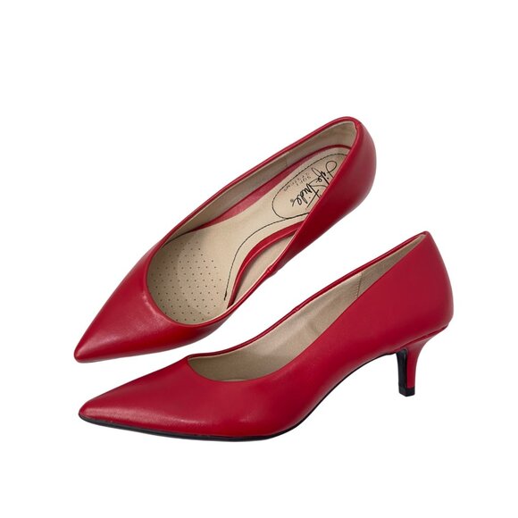 Life Stride Red Faux Leather Kitten Heel Pointed Toe Pumps SZ 6M - Picture 1 of 15